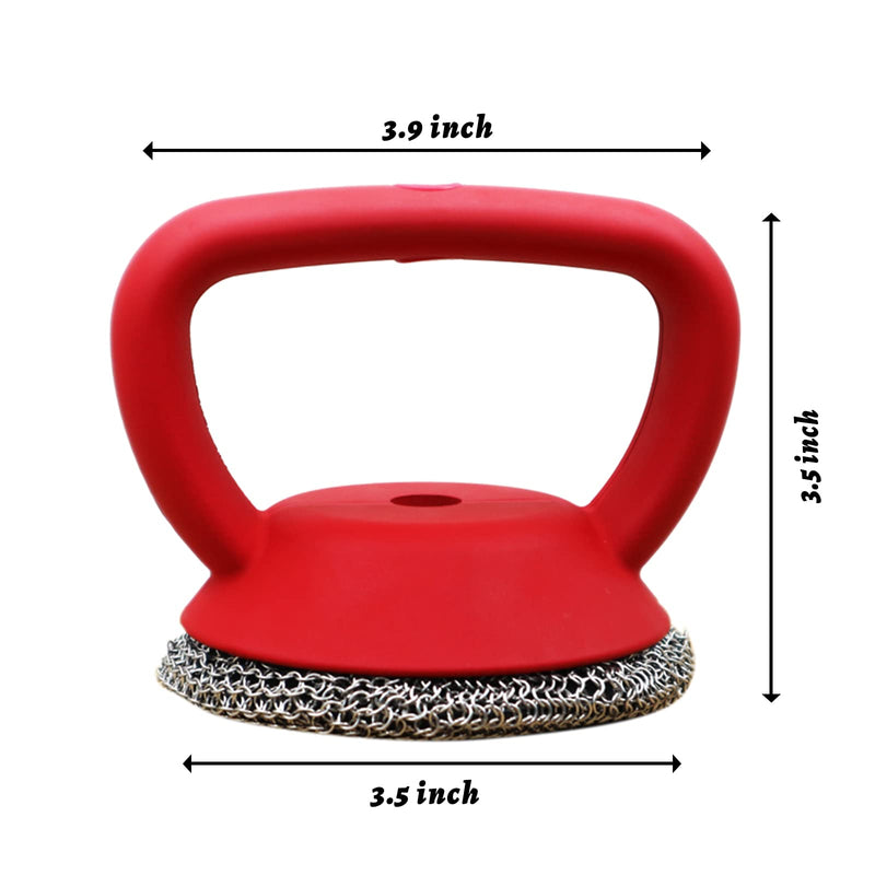 [Australia] - Cast Iron Scrubber, Cast Iron Skillet Cleaner+2 Pan Grill Scrapers Chain Mail to Clean Cast Iron Chain Mail Scrubber Cast Iron Chainmail Scrubber for Cast Iron Skillet (Red) Red 