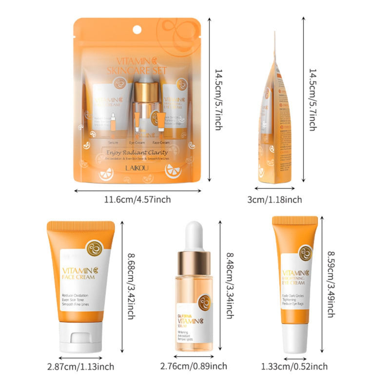 Skincare Set Gifts for Teenagers Girls, Vitamin C Skin Care Set Travel Size Skin Care Set Hydrating Skin Reduce Wrinkles Includes Face Serum,Eye Cream,Face Cream Smoothing Fine Lines（3PCS）