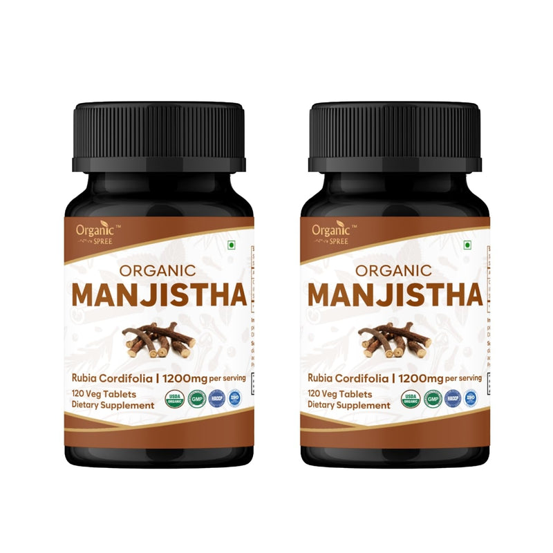 ORGANIC SPREE MANJISTHA 120 Tablets | Rubia Cordifolia (Manjistha) | USDA Organic Certified | Organic and Natural - Pack of 2