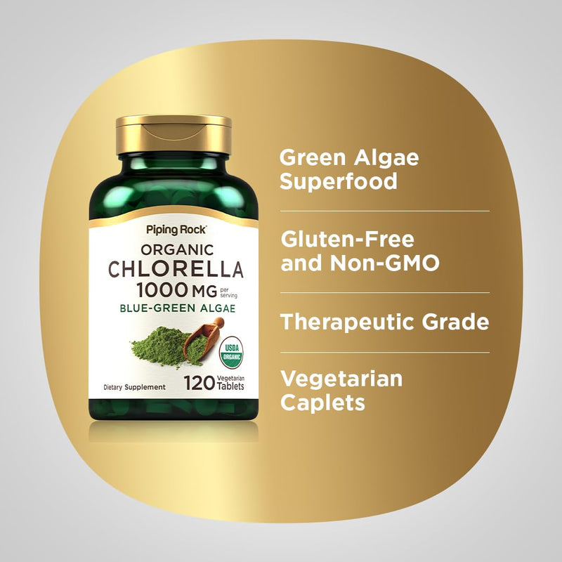 [Australia] - Piping Rock Chlorella | 1000mg | 120 Tablets | Blue-Green Algae | Broken Cell Wall Organic | Non-GMO, Gluten Free Supplement 