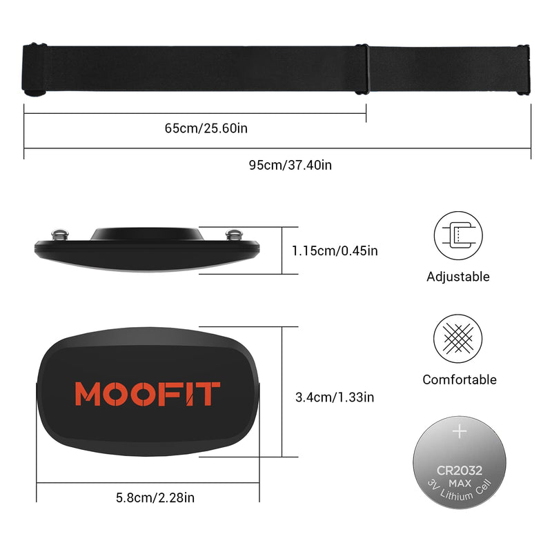 [Australia] - moofit Heart Rate Monitor Chest Strap Bluetooth/ANT+ Waterproof HR Monitor Chest Strap Heart Rate Monitor Compatible with Peloton, Zwift, Rouvy, TRX, Elite HRV, Peloton, Strava, DDP Yoga 