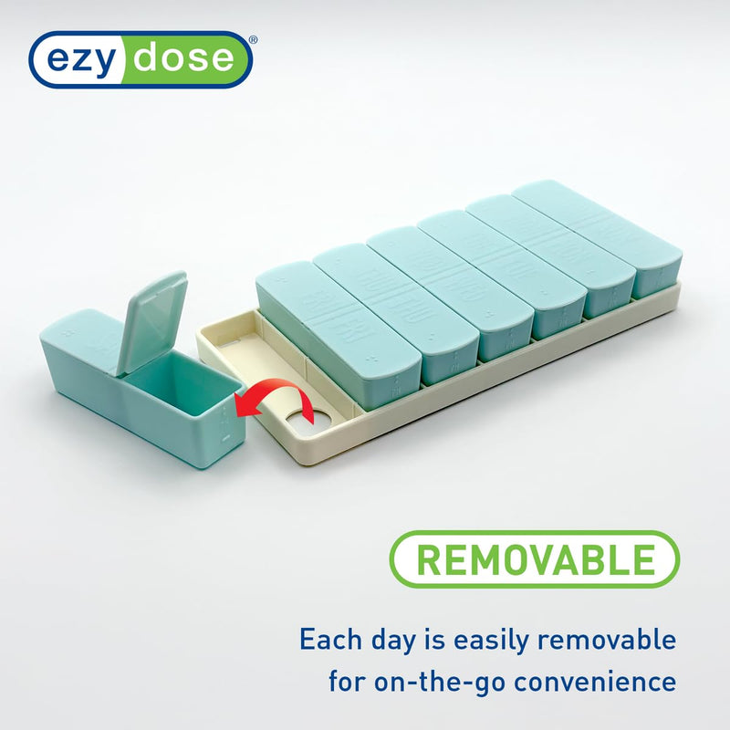 Ezy Dose Weekly (7-Day) AM/PM Pill Organizer, Large Medicine Planner, Teal | Daily Vitamin & Supplement Medicine Case, Pop Up Removable Compartments, Embossed Matte Design, Travel-Friendly, BPA-Free
