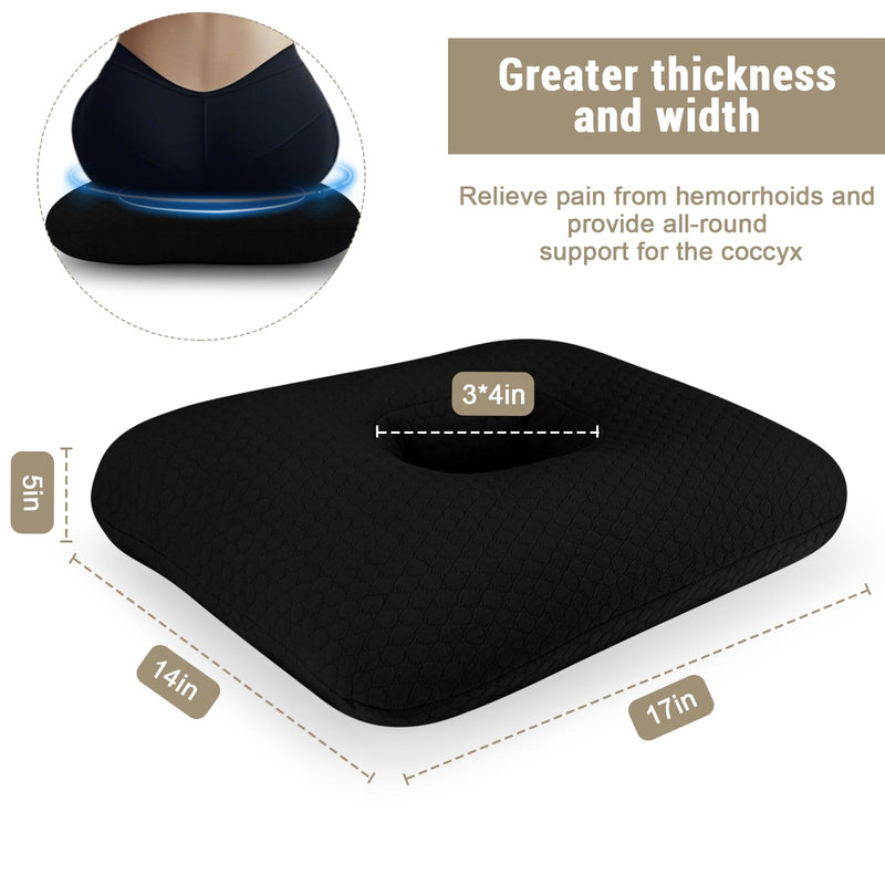 [Australia] - Donut Pillow for Bed Sores Tailbone Pain Relief Cushion, Cotton Butt Donut Cushion Breathable for Hemorrhoid, Pregnancy, Prostate and Surgery, Sitting Pressure Relief for Home, Office, Car Black 