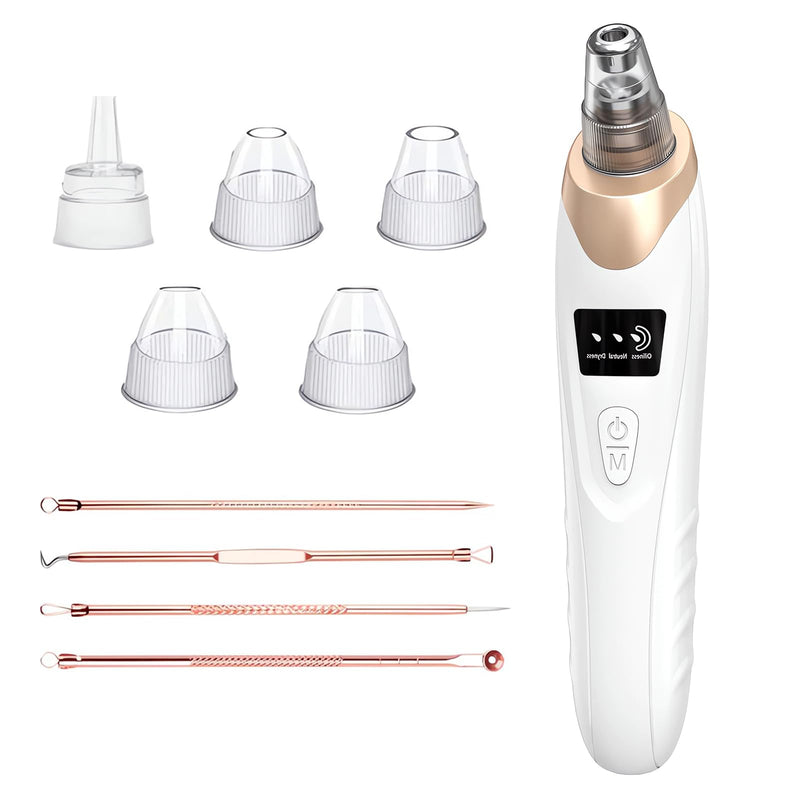 Blackhead Remover Pore Vacuum Kit -Blackhead Extractor Tool with 3 Adjustable Suction Levels, 5 Probes, USB Rechargeable, Suitable for Women and Men(White) White