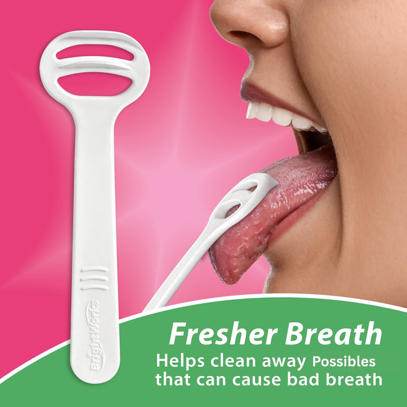 [Australia] - Brightworks Disposable Tongue Scraper for Adults – 96 Count Hygienic Tongue Cleaner for Fresh Breath – Recycled Plastic, Curved Design Tongue Cleaner – Travel-Friendly 