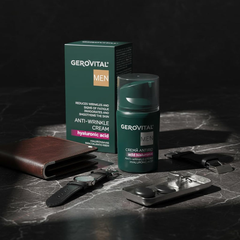 Gerovital MEN Anti Wrinkle Face Cream with Hyaluronic Acid, Vitamin E, Facial Skin Care, Moisturizer Face Cream, Anti Aging, 30 milliliters