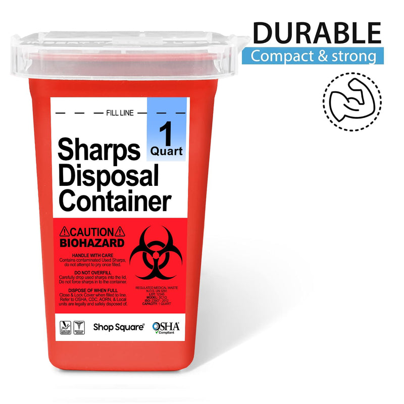 [Australia] - Sharps Containers for Home Use - 1 Quart (1-Pack) Biohazard Syringe and Needle Disposal Containers - Small Sharps Box for Travel and Professional Use 