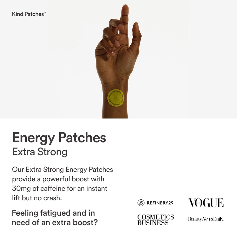 Kind Patches | Energy Patches - Extra Strong | Energy Boost Support | Botanical Plant-Based Formula with Caffeine, Red Ginseng & Vitamin B Complex | 30 Vegan Patches 30 Patches (1 Pack)