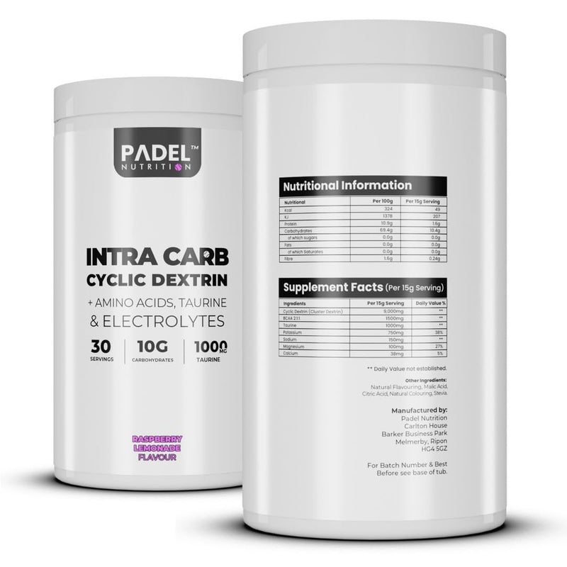 Intra CARB Supplement for Padel Tennis - 30 Servings | Intra Match Fuel with Cluster Dextrin | Sustained Energy, Muscle Support & Electrolyte Balance by Padel Nutrition (Raspberry Lemonade) Raspberry Lemonade