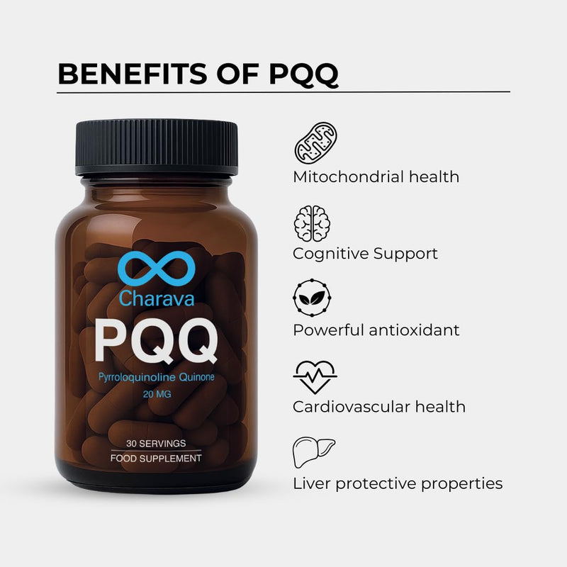 PQQ 20mg – 30 Vegan Capsules – 99%+ Highly Purified & Bioavailable Pyrroloquinoline Quinone – Cellular Energy & Mitochondrial Support – 30 Servings