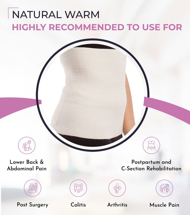 Unisex Wool Warming Support Abdominal Binder, Natural Therapeutic Warmth w/ 80% Wool, Large