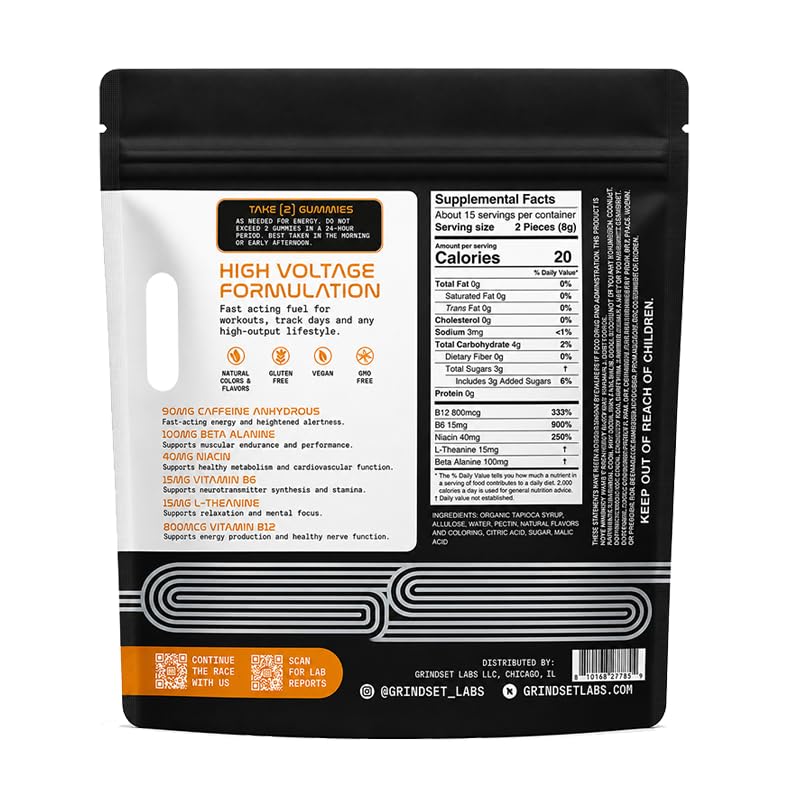 Caffeine Energy Gummies – 90mg Caffeine for Focus & Endurance | OG Citrus, 30 Count, 90mg Caffeine, L-Theanine, Beta-Alanine, Vitamins B6 & B12, Vegan, Non-GMO