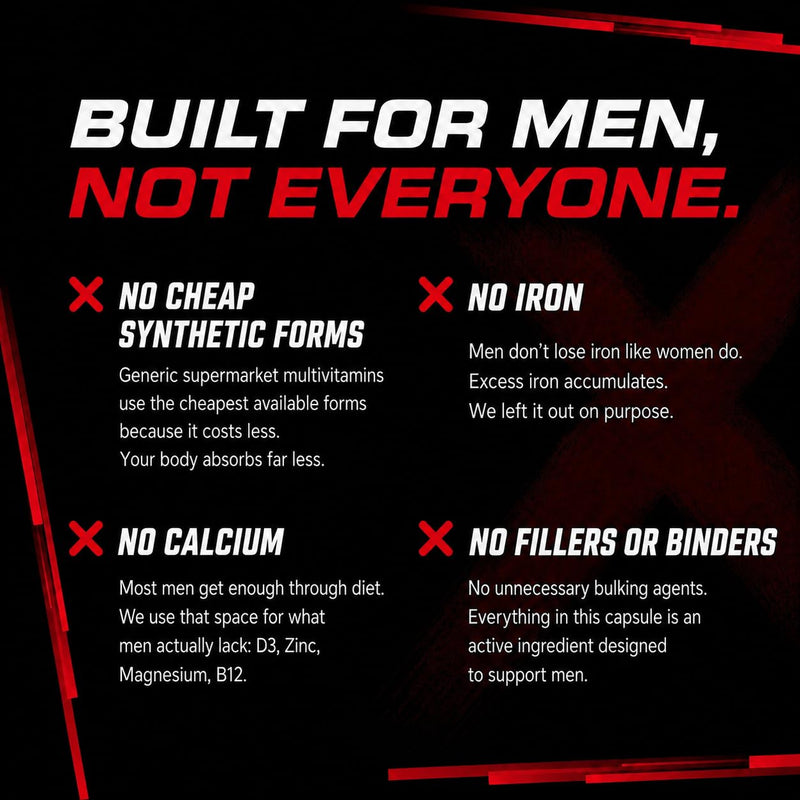 Men’s One‑A‑Day Multivitamin for Energy, Immune Support & Normal Testosterone – Vitamins D3, K2, B‑Complex, Magnesium, Zinc & Selenium – 30 Vegan Capsules