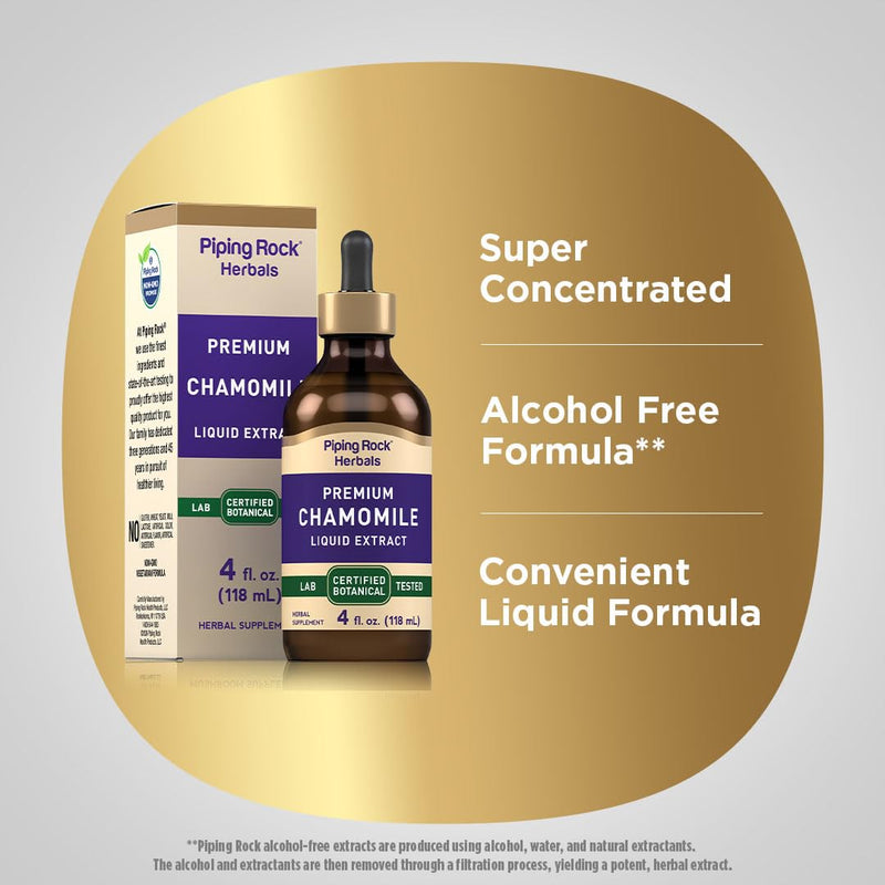 [Australia] - Piping Rock Chamomile Flower Extract Liquid Drops | 4 Fl Oz | Herb Tincture Supplement | Vegetarian, Non-GMO, Gluten Free 