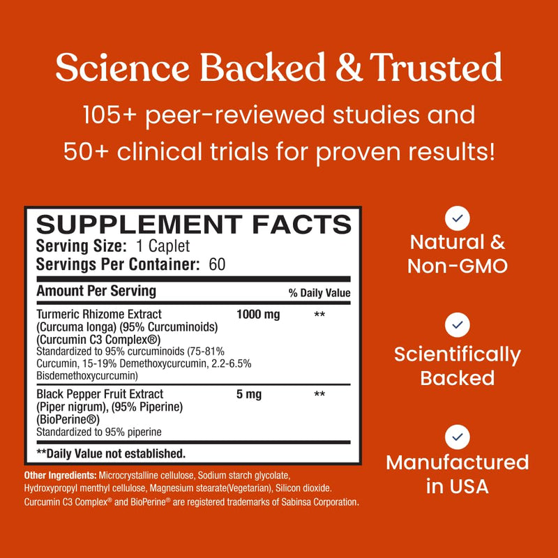 [Australia] - Better Way Health‚Ñ¢ - Curcumin Extra Strength - Turmeric Curcumin C3¬Æ Complex + BioPerine¬Æ Black Pepper Extract - Promotes Joint & Immune Health - 1000mg/60 Caplets 