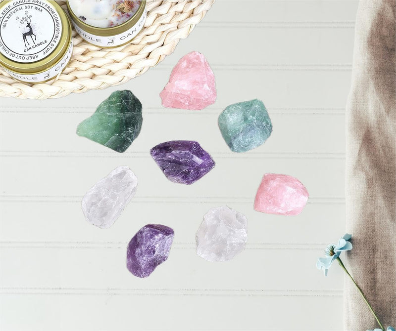 [Australia] - QINJIEJIE 100% Large Amethyst Rose Quartz Premium Water Stones Basic Mix Stones 4 Pieces Natural Stones Healing Stones Set Natural Crystals Raw Stones 4.5-5 cm A-rose quartz, amethyst, clear quartz and fluorite 