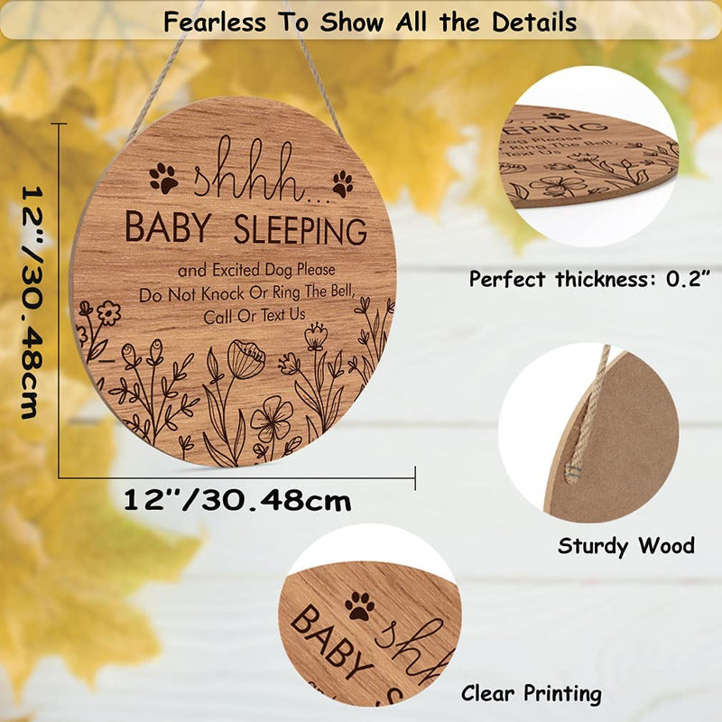 [Australia] - Funny Baby Sleeping Hanging Sign Plaque, Do Not Knock Or Ring The Bell, Round Wooden Door Hanger for Baby Room, Nursery, Front Door, Door Knob Decor (12x12inch) 