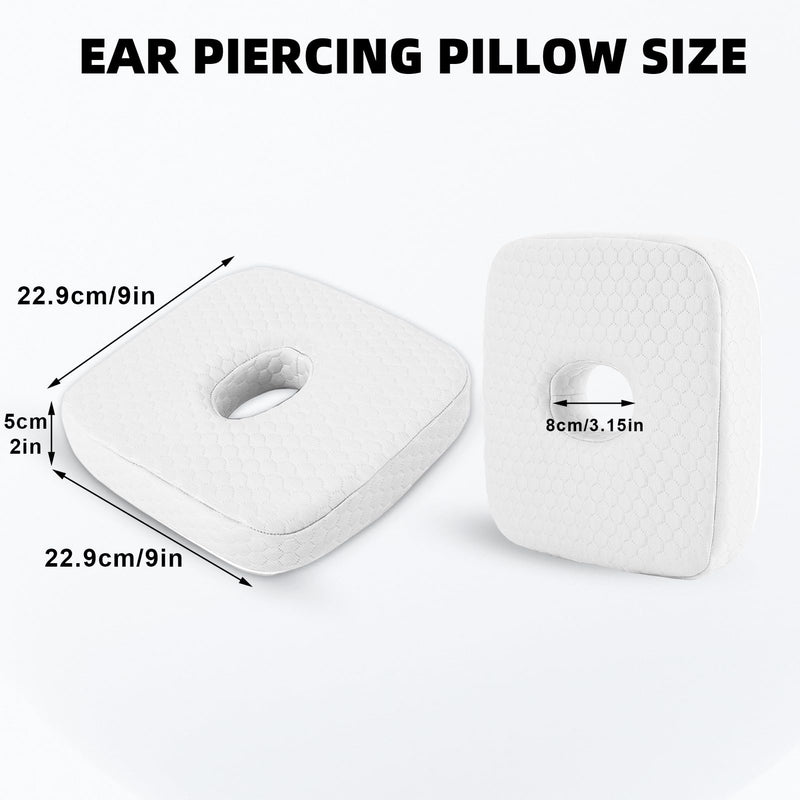 [Australia] - Piercing Pillow for Side Sleepers, Memory Foam Donut Pillow for Ear, Ear Pillows with Holes for Ear Pain, Earring Inflammation Pressure Sores, CNH, Soft and Comfortable Earring Pillow (White) White 