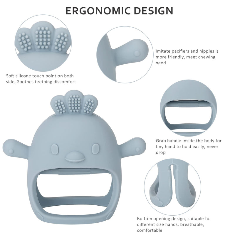 [Australia] - Socub Silicone Baby Teether Toy for Infants 3+ Months, BPA Free Anti-Drop Silicone Mitten Teething Toy for Soothing Sore Gums, Baby Chew Toys for Sucking Needs, Dusty Blue 