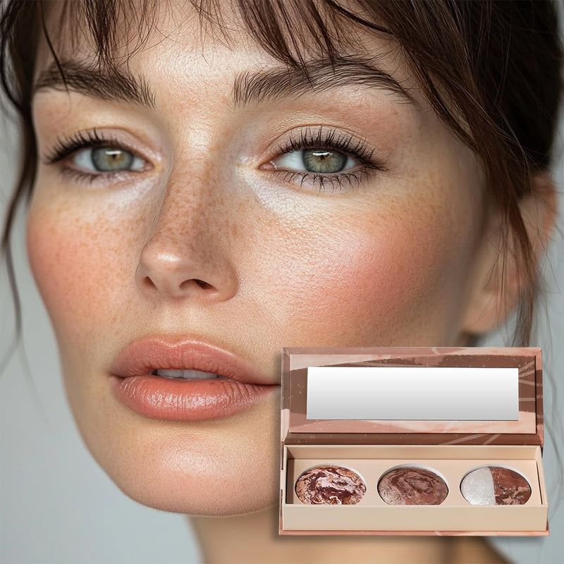 [Australia] - Triple Makeup Palette - Everyday Powder Cream Makeup Palette - Includes Face, Blush, Eyeshadow - Built-in Mirror, Easy to Use, Suitable for All Skin Types 