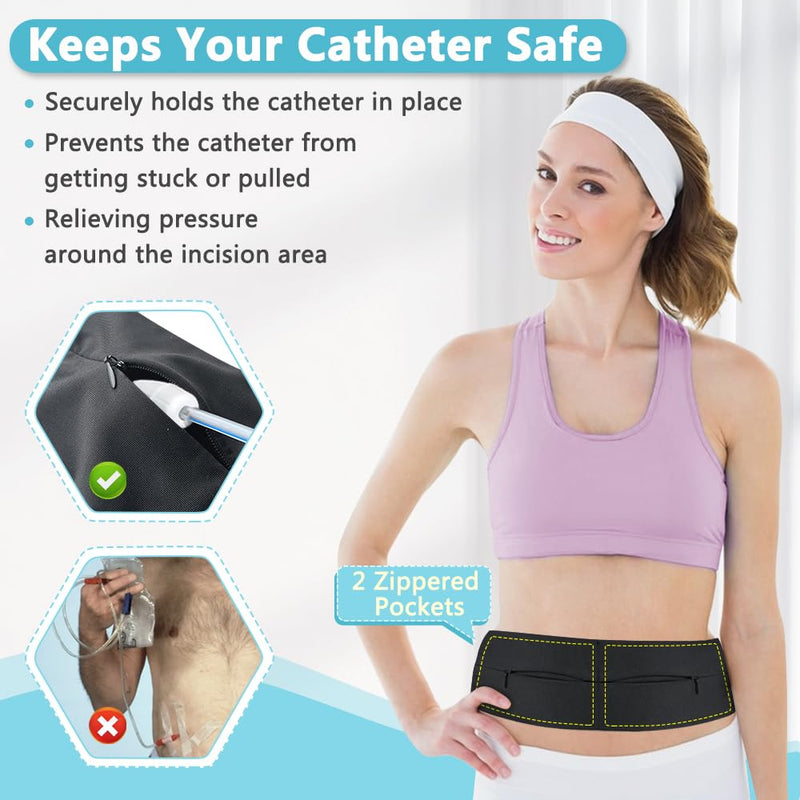 [Australia] - Peritoneal Dialysis Belt G Tube Holder PD Catheter Holder Accessories Gastrostomy Catheter Covers Pouch for G J Feeding Tube for Adults Abdominal Dialysis for Men Women (Black) Black 