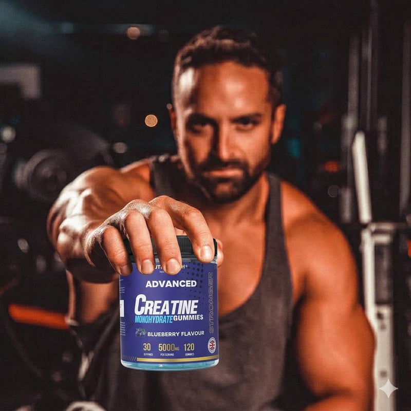 Creatine Gummies 5000mg | Lab Tested | Creatine Monohydrate | Full Month Supply | UK Formulated Vegan & Sugar Free | Pre/Post Workout Gym Supplement for Men & Women | 120 Counts - Blueberry