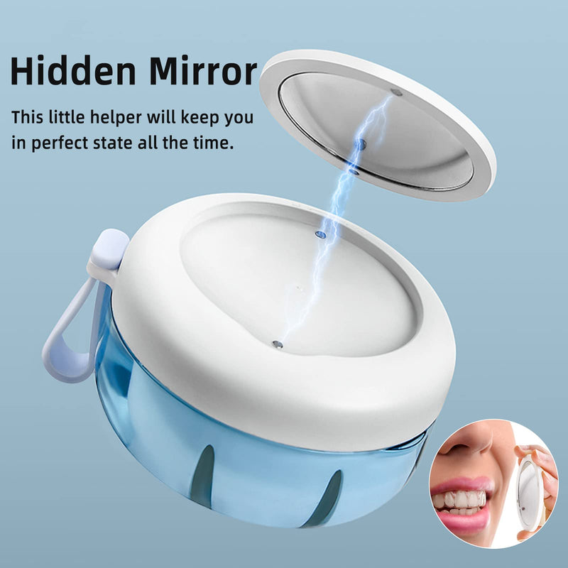 [Australia] - Leak Proof Denture Cup Kit Portable Retainer Case Perfect for Travel, Denture Case Container Cleaning Care for Dentures Aligner Mouth Guard with Denture Brush,Strainer, Removal Tool and Mirror White 