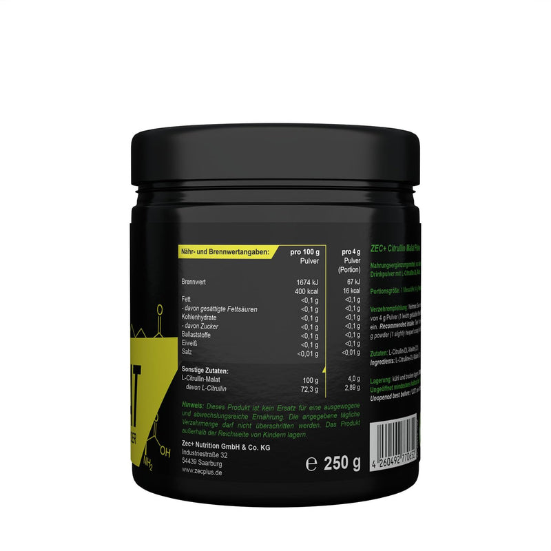 [Australia] - Zec+ Nutrition L-CITRULLINE MALATE Powder 250g │ Pre Workout Pump Booster | Premium vegan amino acid supplement 