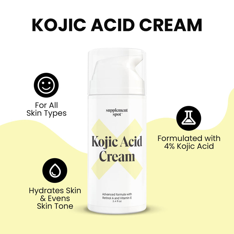Kojic Acid Cream for Dark Spots, Retinol A & Vitamin E Dark Spot Treatment for Women - Anti-Aging & Even Skin Tone – Natural Kojic Acid Face Cream for Women, 3.4 Oz 3.4 Ounce (Pack of 1)