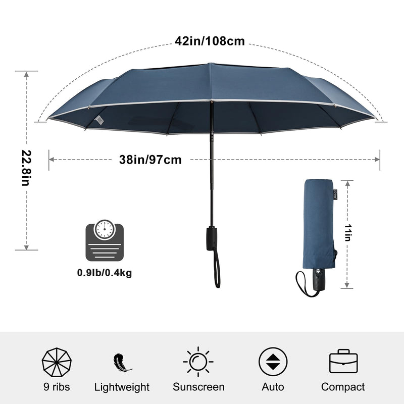 G4Free 2 Packs Windproof Portable Travel Umbrella for Rain & Sun, Strongest Fiberglass Frame, Eco Double Canopy with Reflective Strip, Auto Open Close Folding Umbrella For Car, Backpack, Purse