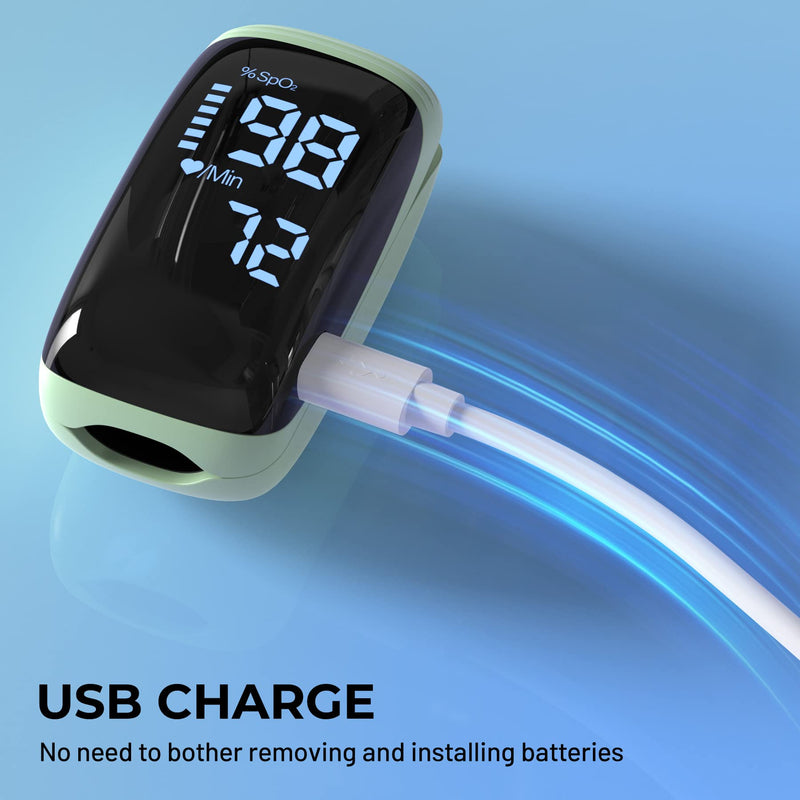 [Australia] - Oxygen Meter Finger Pulse Oximeter, Fingertip Blood Oxygen Saturation with Pulse Monitor Rechargeable, Accurate Fast Spo2 Reading for Home, Outdoor Sports, Wide Use (Green) 