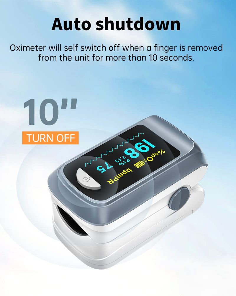 [Australia] - Fingertip Pulse Oximeter Blood Oxygen Saturation Monitor Pulse Ox, Heart Rate and Fast Spo2 Reading Oxygen Meter with OLED Screen Included Lanyard and 2 X AAA Batteries gray 