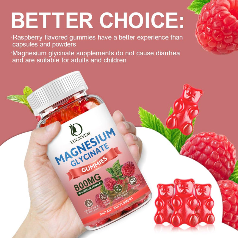 Sugar Free Magnesium Glycinate Gummies, 500mg Magnesium Glycinate with 200mg Magnesium Malate, Taurate, Oxide, COQ10, Vitamin B6 and D3, Relaxation, Calm Mood, 60 Raspberry Gummies(3 Pack) 60 Count (Pack of 3)