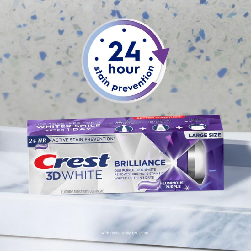 [Australia] - Crest 3D White Brilliance Luminous Purple Teeth Whitening Toothpaste, 4.6 oz Pack of 3, Anticavity Fluoride Toothpaste, Fights 100% More Surface Stains, 24 Hour Active Stain Prevention 4.6 Ounce (Pack of 3) 