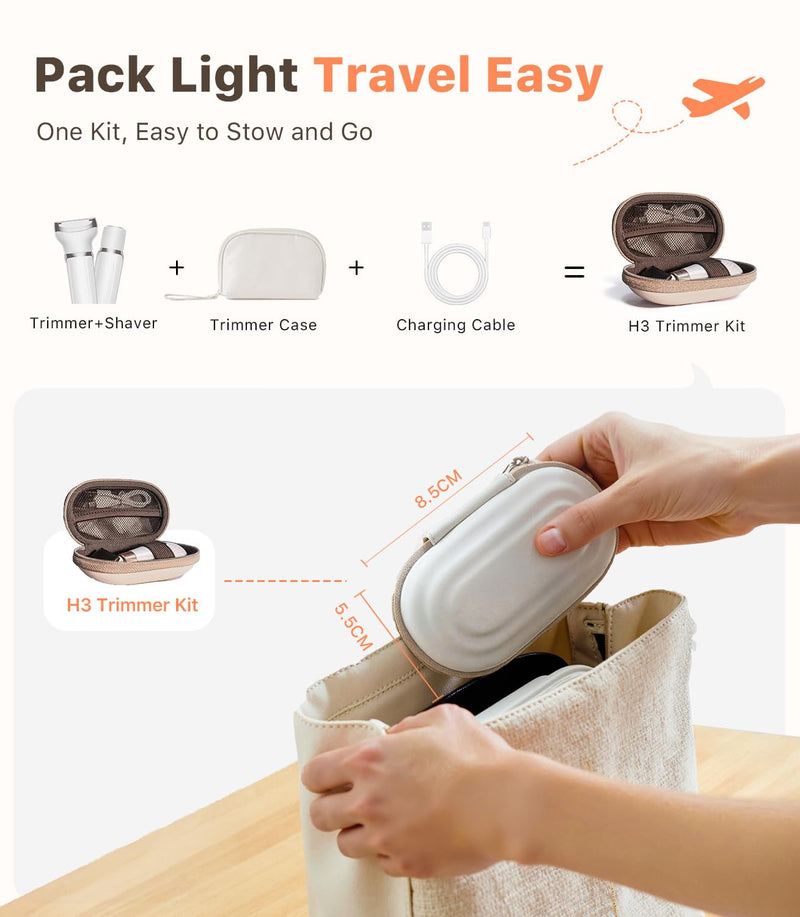 [Australia] - Mini Bikini Trimmer for Women - Intimate Pubic Hair Removal, Electric Body Groomer, Small Portable Wet/Dry Shaver, Magnetic Blade, USB-C Rechargeable with Travel Case, Easy to Clean (White) 