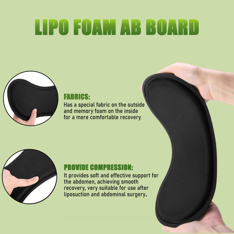 2PCS Post-Surgery Lipo Foam Pads, 11.8"x5.5"x0.5" Abdominal Compression Lateral Boards for Skin Firming & Waist Support, Black