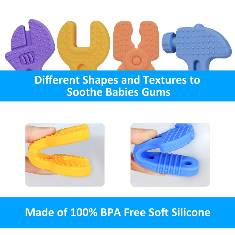 [Australia] - HAILI Baby Teething Toys for 0-6 Months 6-12 Months, Freezer BPA Free Silicone Baby Molar Teether Chew Toys, Hammer Wrench Spanner Pliers Shape Baby Boy Toys Blue 