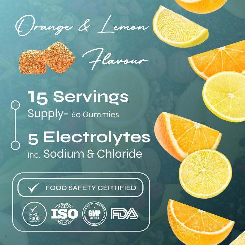 Known Electrolyte Gummies – Orange & Lemon Flavour – Vegan Gummy Supplement with Calcium, Magnesium, Potassium, Sodium & Chloride – Hydration & Recovery – 15 Servings – for Men & Women 1 Month Supply Bottle