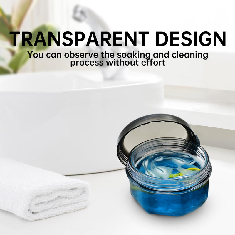 [Australia] - Leak Proof Denture Cups for Soaking Dentures, Partial Denture Bath Case Travel Retainer Cleaning Container Case with Brush for Aligner, Denture, Mouth Guard - Transparent Black 