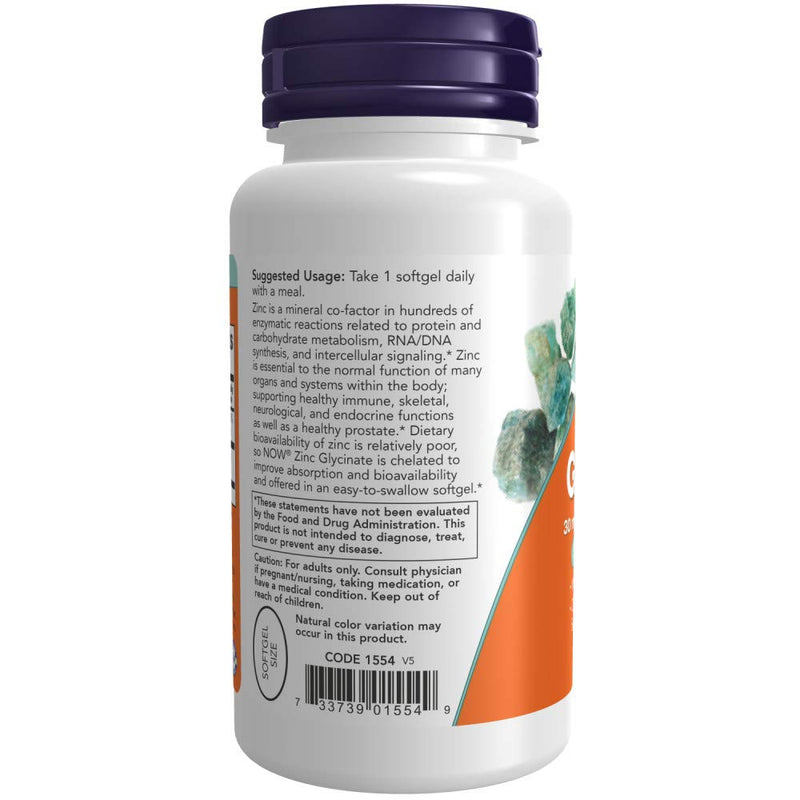 Now Supplements, Zinc Glycinate with 250 mg Pumpkin Seed Oil, Supports Prostate Health*, 120 Softgels