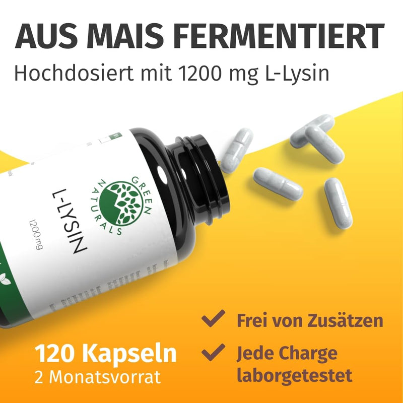 [Australia] - High-dose L-lysine capsules - 120 capsules with 1200 mg L-lysine per daily dose - vegan & laboratory tested 