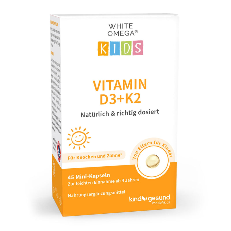 [Australia] - Vitamin D3+K2 for children - sugar-free - 800 IU vitamin D3 - with 25 µg vitamin K2 and 194 mg omega-3 - 45 mini capsules (1.5 months) 