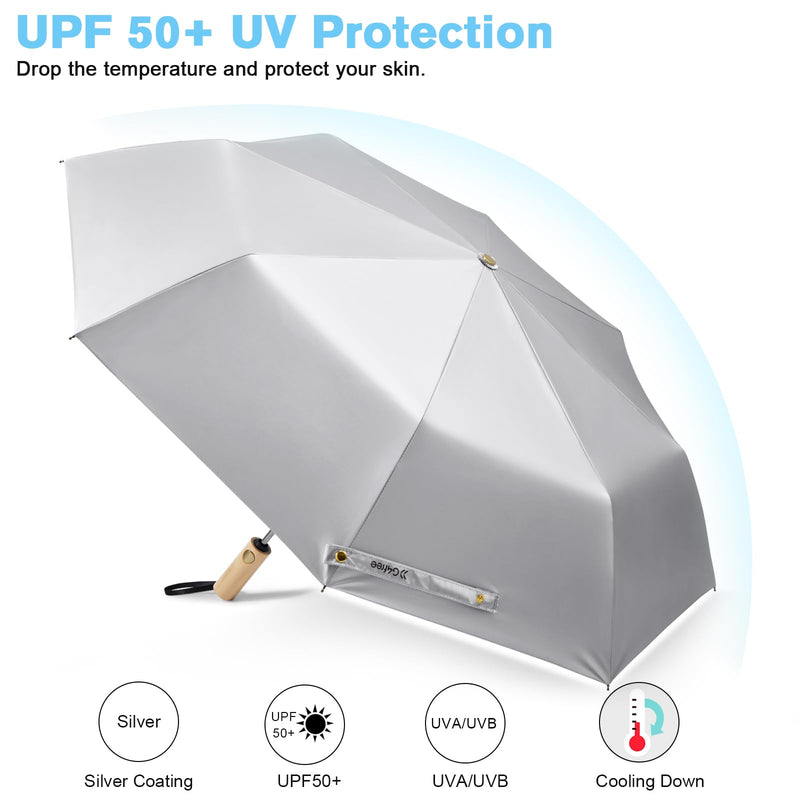 G4Free 46" Windproof Travel Umbrella with Large Wooden Handle + Mini Travel Umbrella with Retractable Handle