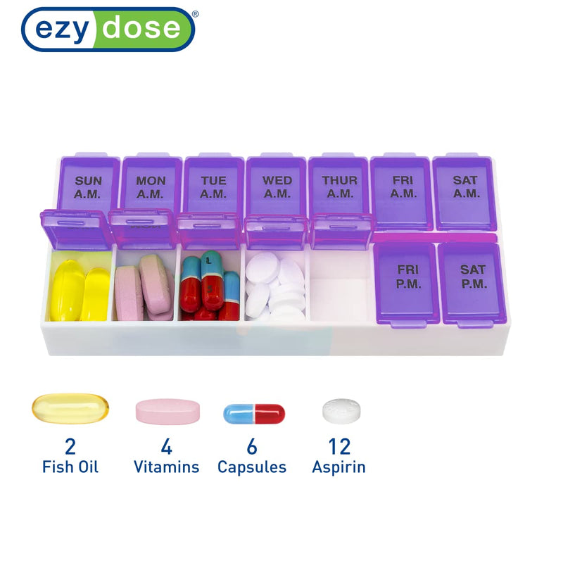 Ezy Dose Weekly (7-Day) AM/PM Pill Organizer, Vitamin Case, and Medicine Box, Medium Compartments, 2 Times a Day, Purple (Pack of 2)