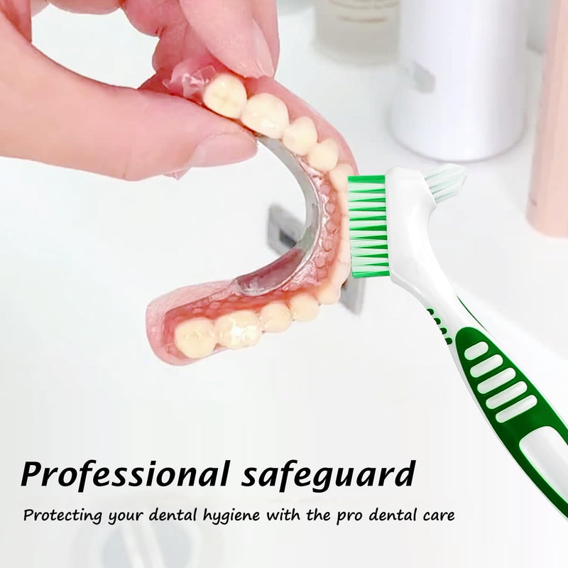 [Australia] - Random Color 1 Premium Dual-Sided Denture Cleaning Brush with Multi-Layered Soft Bristles and Rubber Anti-Slip Handle - Portable False Teeth Cleaning Tool for Efficient Denture Care (1) 