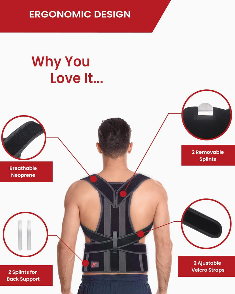 Hurmoya Back Brace Posture Corrector for Women and Men, Lower and Upper Back Pain Relief, Hunchback and Scoliosis Straightener with 2 Removable Metal Splints Support, Adjustable Straps Belt Waist Small Universal