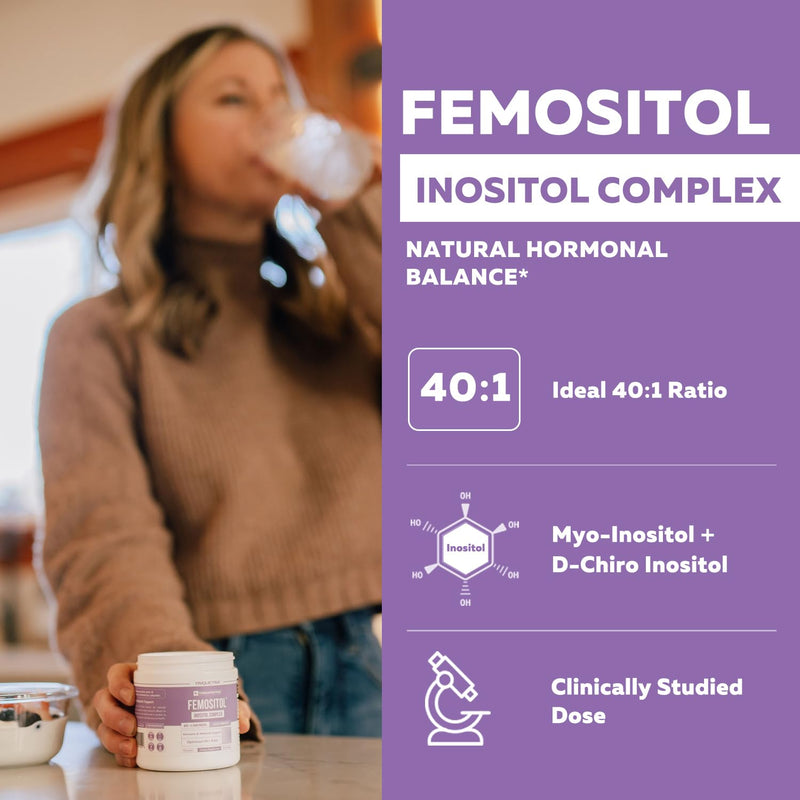 FemoSitol Inositol Powder | Myo-Inositol & D-Chiro Inositol Complex - Clinically Proven 40:1 Ratio (Vitamin B8) | Hormonal Balance & Healthy Ovarian Function Support (123 gram – 60 Servings) 4.34 Ounce (Pack of 1)