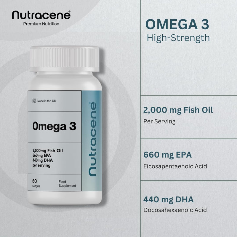 Premium High Strength Omega 3 Fish Oil 2000mg | 660mg EPA & 440mg DHA per Serving | Made in the UK to GMP Standards | Supports Heart, Brain & Eye Health | GMO & Gluten Free | 60 Softgels