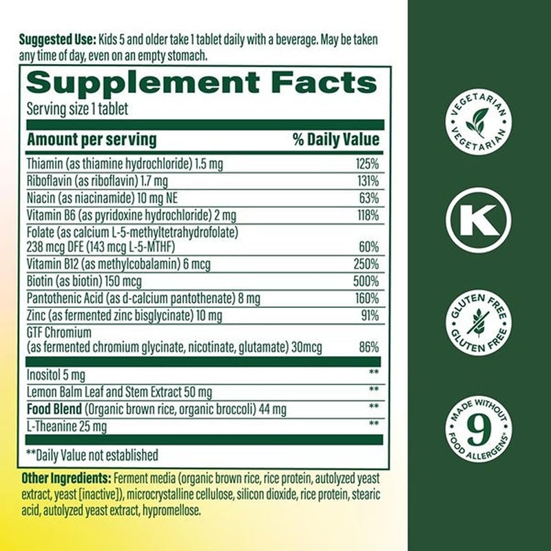 MegaFood Kids Vitamin B Complex, Cellular Energy Support, 30 Mini Tablets | Vitamin B12 and B6, Folate, Biotin, Zinc, Lemon Balm, L Theanine and More, Supports Brain Health, Vegetarian, 30 Servings 30 Count (Pack of 1)