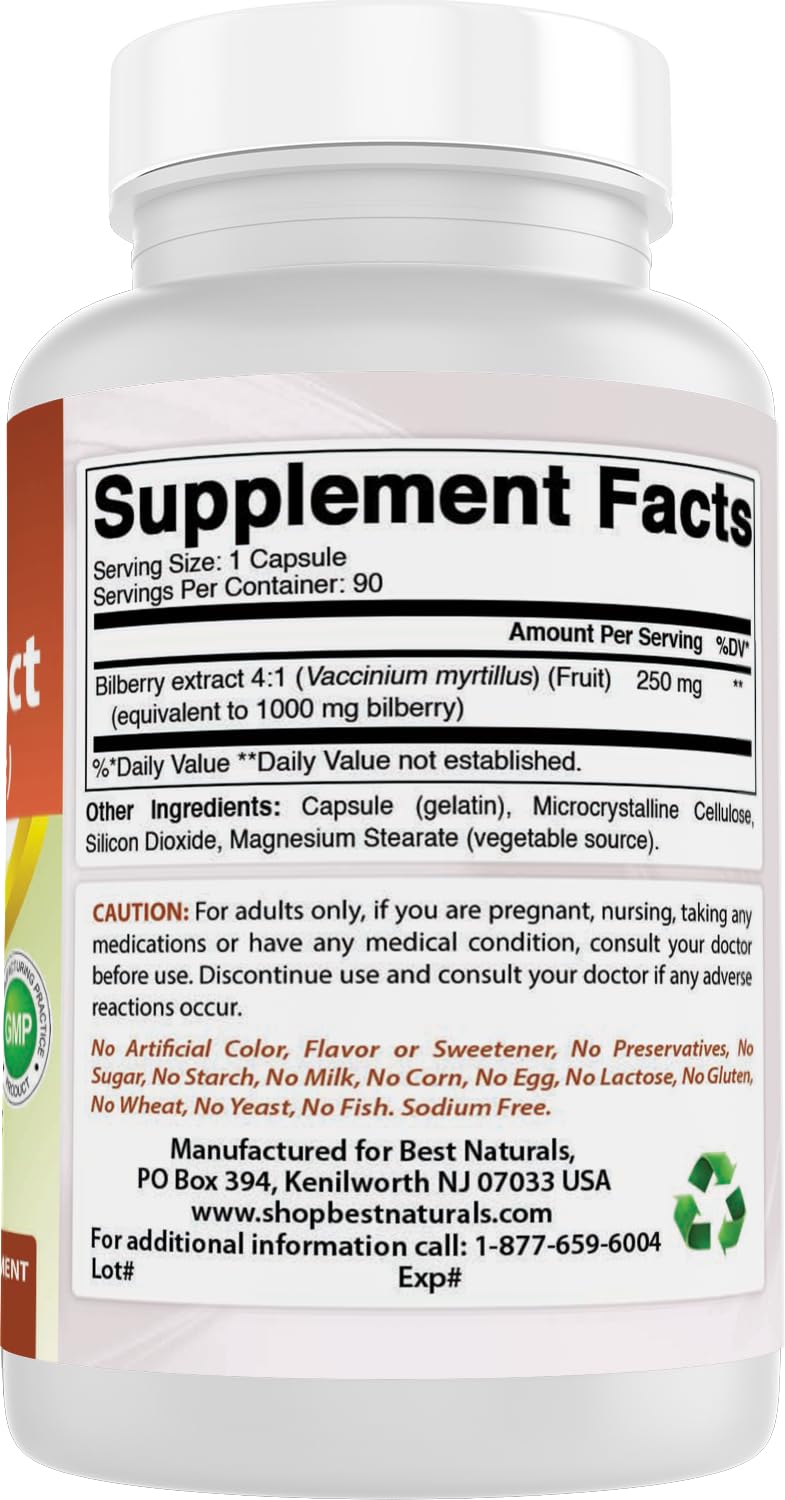Best Naturals Bilberry Extract 1000mg for Healthy Vision, 90 Count (90 Count (Pack of 3))